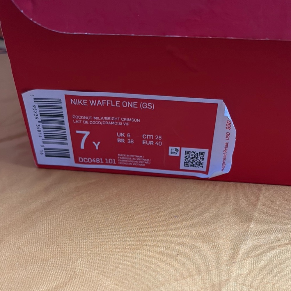Nike Waffle One GS - Coconut Milk and Bright Crimson